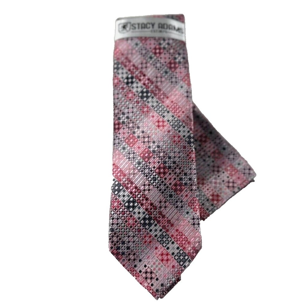 Stacy Adams Men's Tie Hanky Set Pink Fushia Charcoal Gray Silver 3.25" Wide